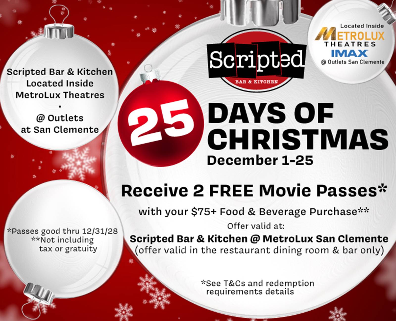 25 Days of Christmas @ Scripted Bar & Kitchen (inside MetroLux San Clemente)