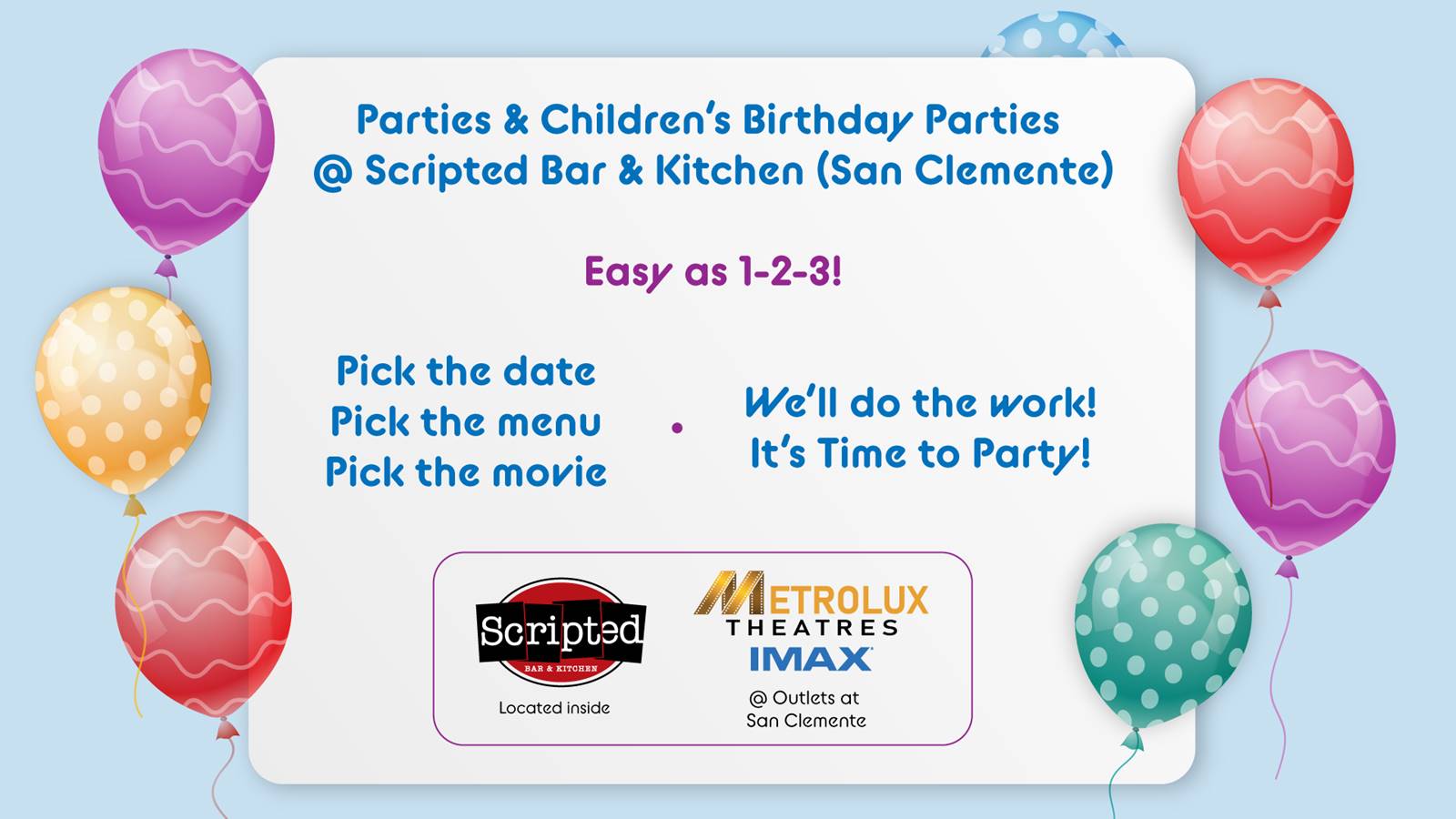 Parties & Birthday Parties @  Scripted Bar & Kitchen - San Clemente