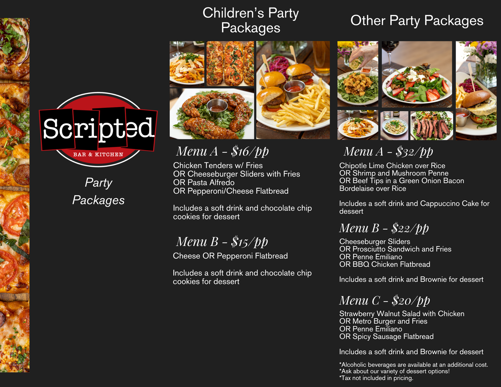 Parties & Birthday Parties Menu @  Scripted Bar & Kitchen - San Clemente